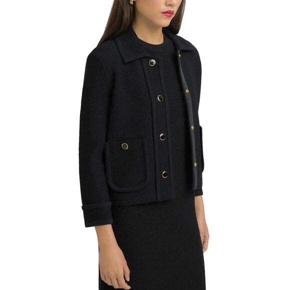 St. John Multiscale Textured Stretch Knit Collared Jacket Black XL Old Money - Picture 3 of 16